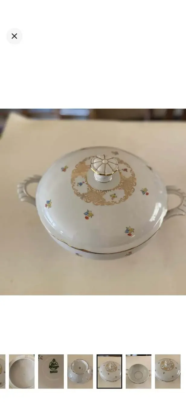 Zeh Scherzer Bavaria Germany Antique Porcelain Covered Vegetable Tureen with Flo